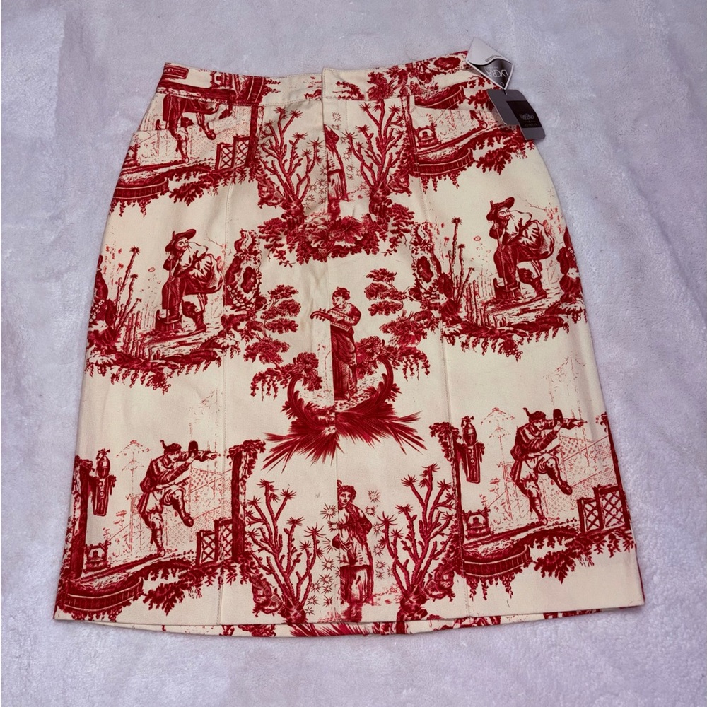 Chic Red and Cream A-Line Skirt
